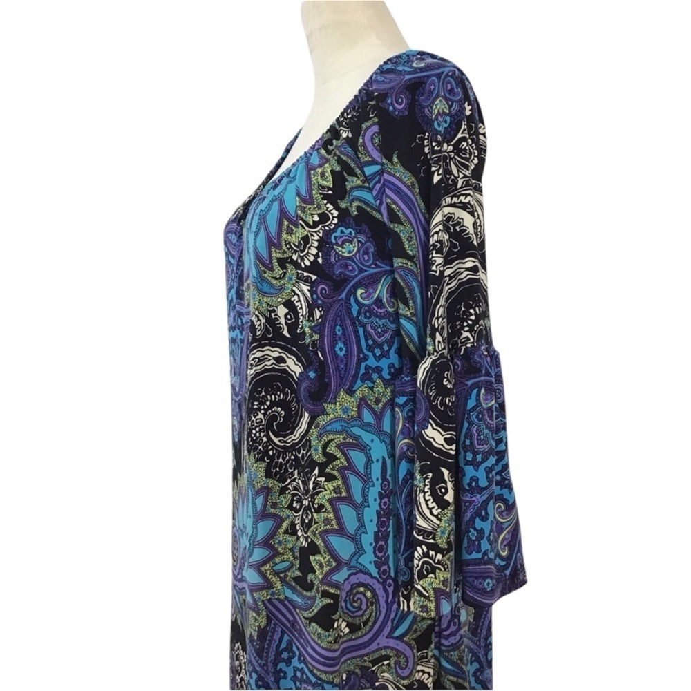 Virginia Ledakis Palm Beach Paisley Bell Sleeve Shift Dress Women’s Size… - Picture 6 of 8